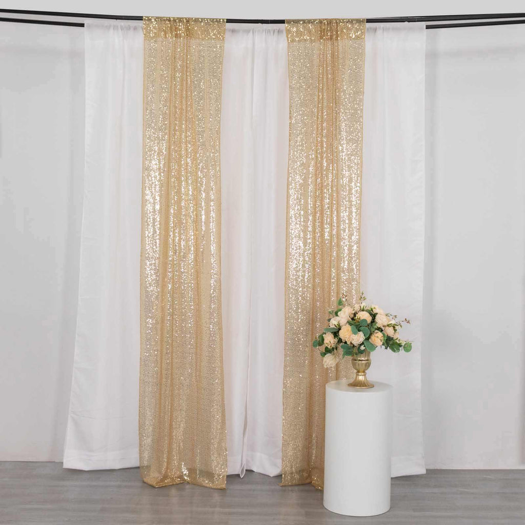 2 Pack Champagne Sequin Event Curtain Drapes with Rod Pockets, Seamless Backdrop Event Panels - 8ftx2ft - Bell Racket Store