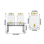 2 - Pack Clear Glass Beverage Dispenser Stand, Dual Juice Jars with Gold Metal Lids and Spigot - Convenient Serving Feature 2 - Gallon - Bell Racket Store
