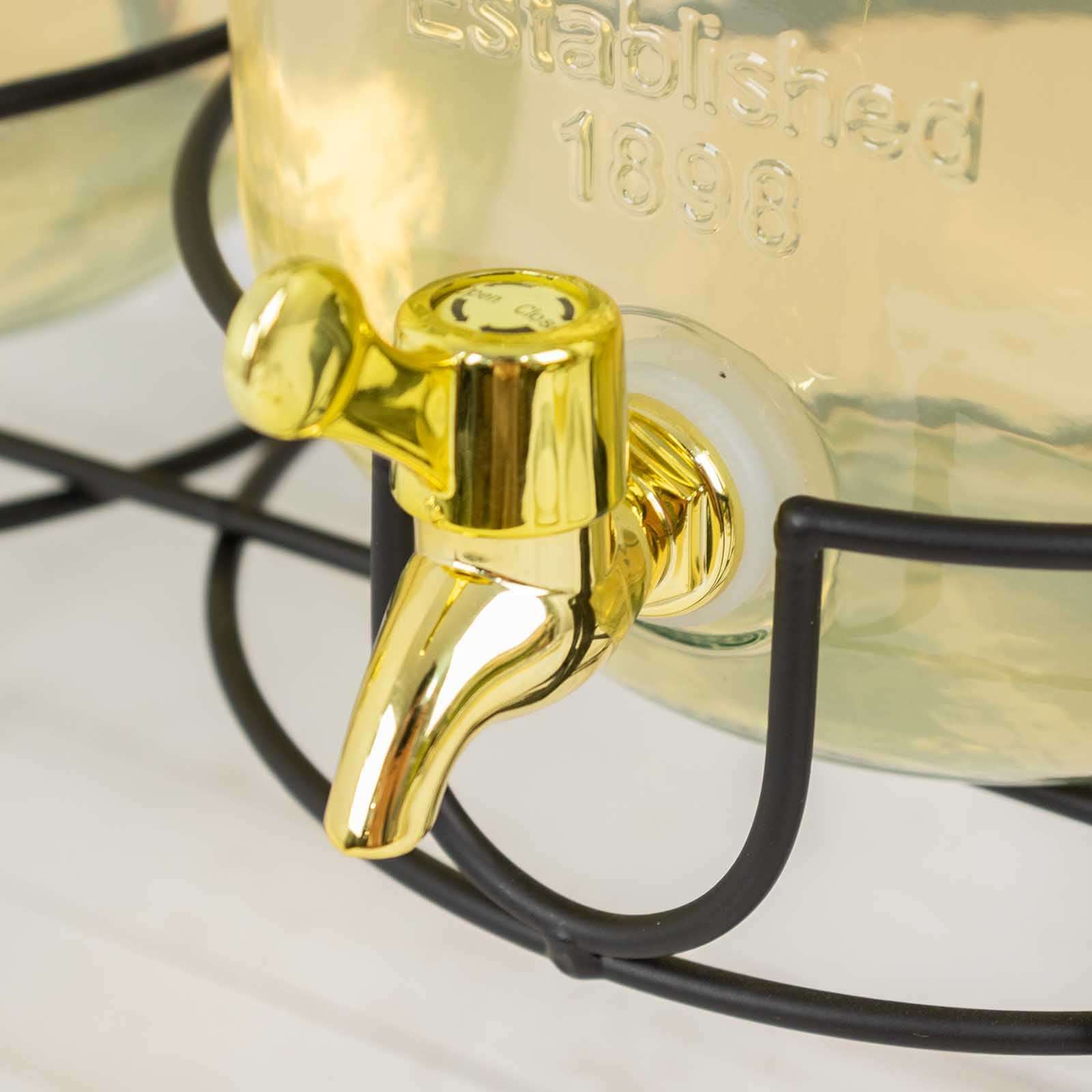 2 - Pack Clear Glass Beverage Dispenser Stand, Dual Juice Jars with Gold Metal Lids and Spigot - Convenient Serving Feature 2 - Gallon - Bell Racket Store