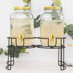 2 - Pack Clear Glass Beverage Dispenser Stand, Dual Juice Jars with Gold Metal Lids and Spigot - Convenient Serving Feature 2 - Gallon - Bell Racket Store