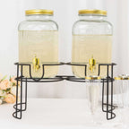 2 - Pack Clear Glass Beverage Dispenser Stand, Dual Juice Jars with Gold Metal Lids and Spigot - Convenient Serving Feature 2 - Gallon - Bell Racket Store