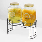 2 - Pack Clear Glass Beverage Dispenser Stand, Dual Juice Jars with Gold Metal Lids and Spigot - Convenient Serving Feature 2 - Gallon - Bell Racket Store
