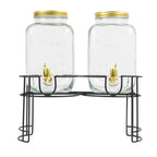 2 - Pack Clear Glass Beverage Dispenser Stand, Dual Juice Jars with Gold Metal Lids and Spigot - Convenient Serving Feature 2 - Gallon - Bell Racket Store