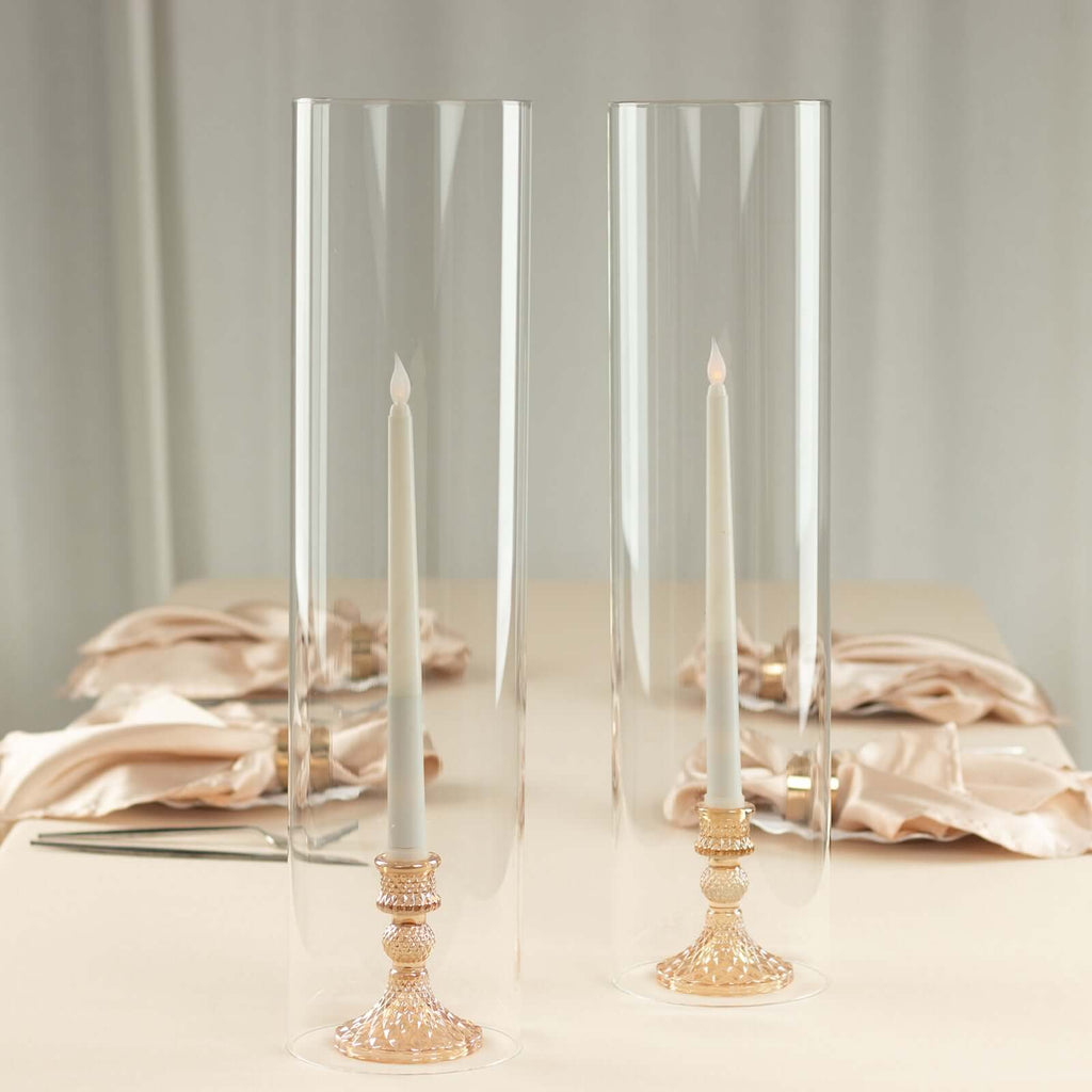 2 - Pack Clear Glass Candelabra Shades Open End Hurricane Design - Stylish Table Centerpiece 20" - Bell Racket Store