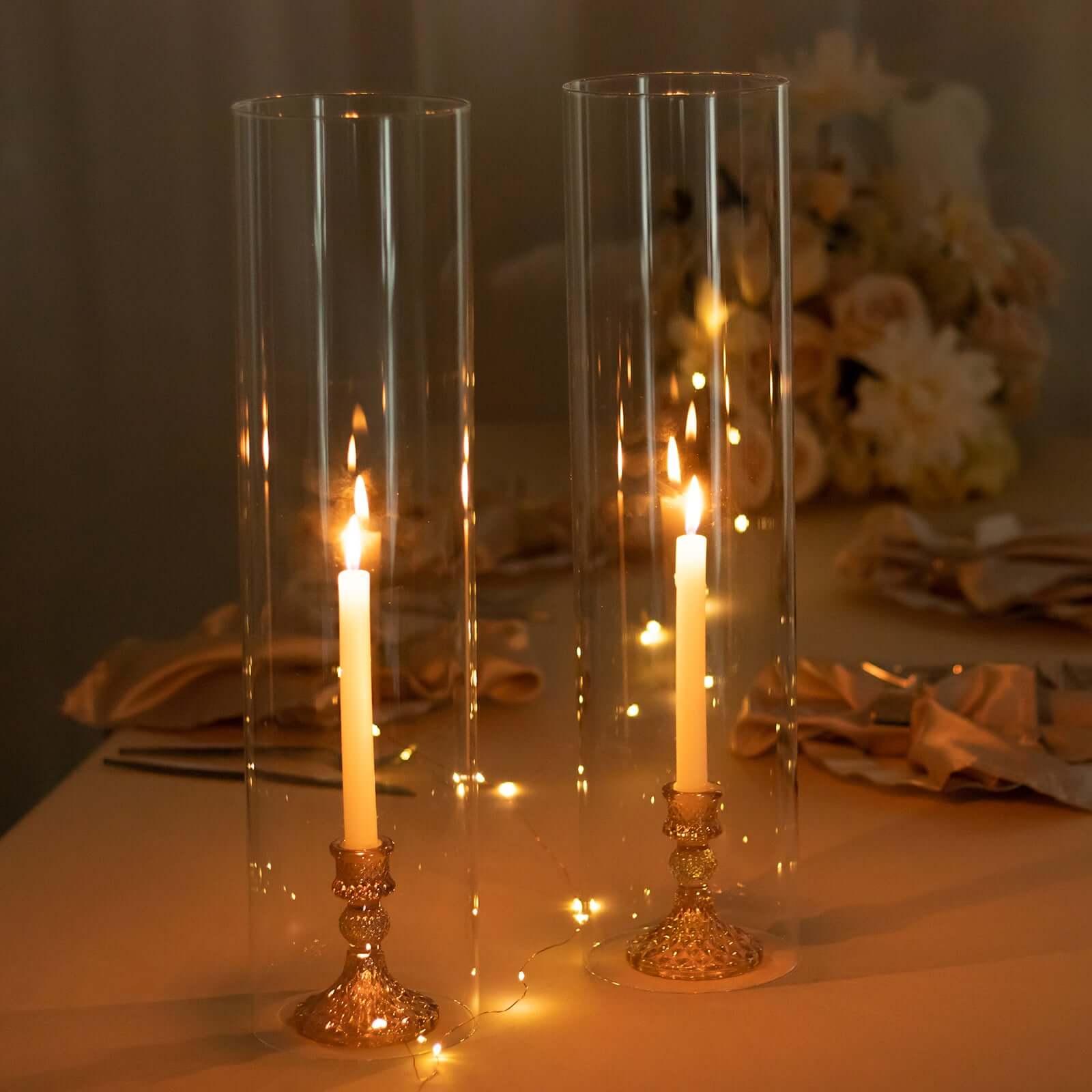 2 - Pack Clear Glass Candelabra Shades Open End Hurricane Design - Stylish Table Centerpiece 20" - Bell Racket Store