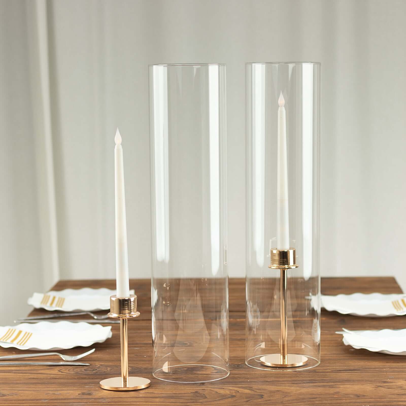 2 - Pack Clear Glass Candelabra Shades Open End Hurricane Design - Stylish Table Centerpiece 20" - Bell Racket Store