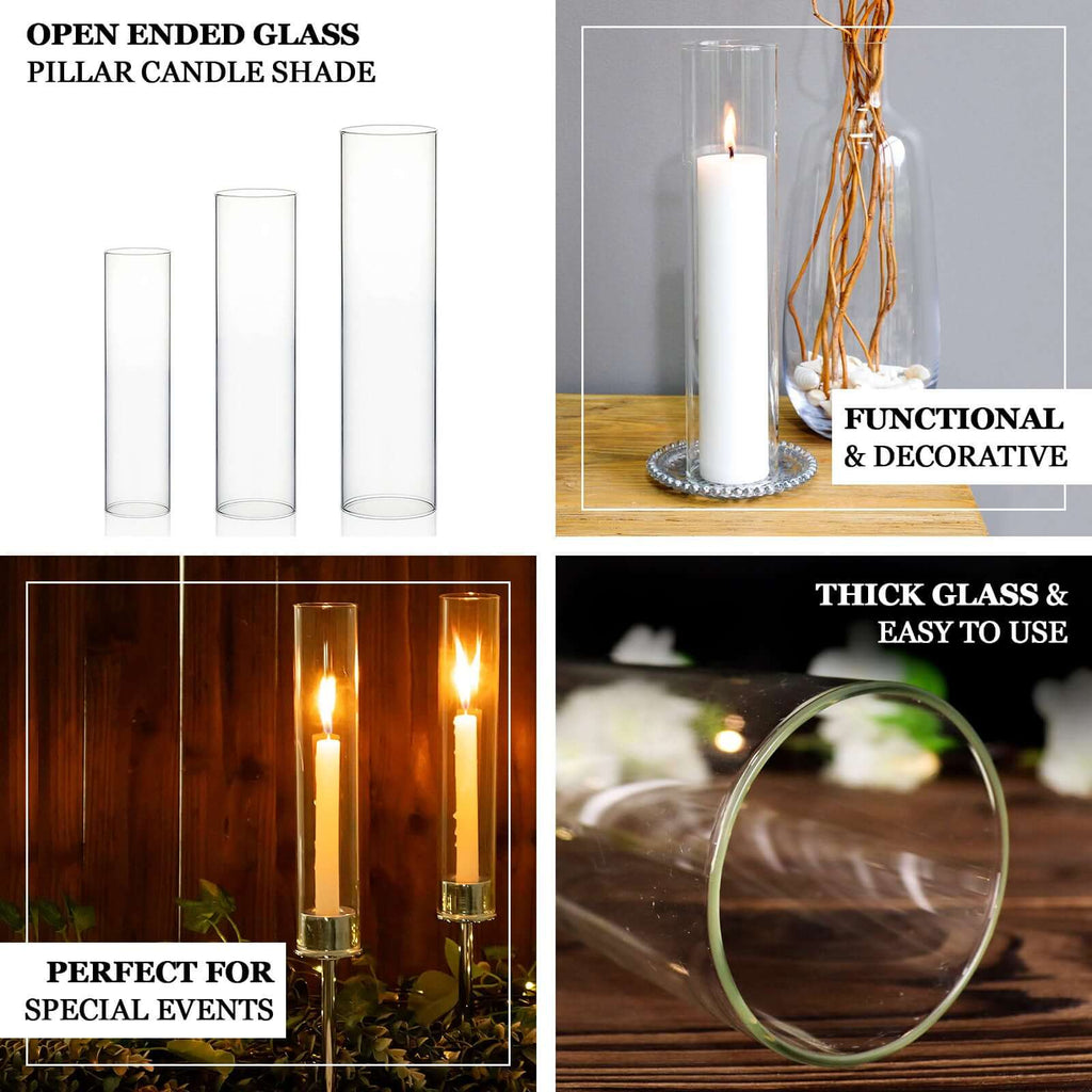 2 - Pack Clear Glass Candelabra Shades Open End Hurricane Design - Stylish Table Centerpiece 24" - Bell Racket Store