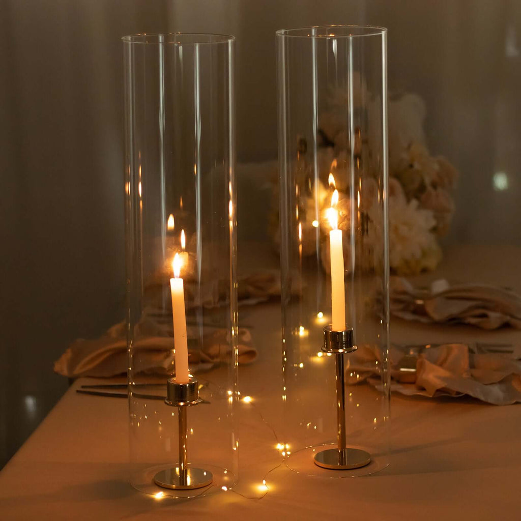 2 - Pack Clear Glass Candelabra Shades Open End Hurricane Design - Stylish Table Centerpiece 24" - Bell Racket Store
