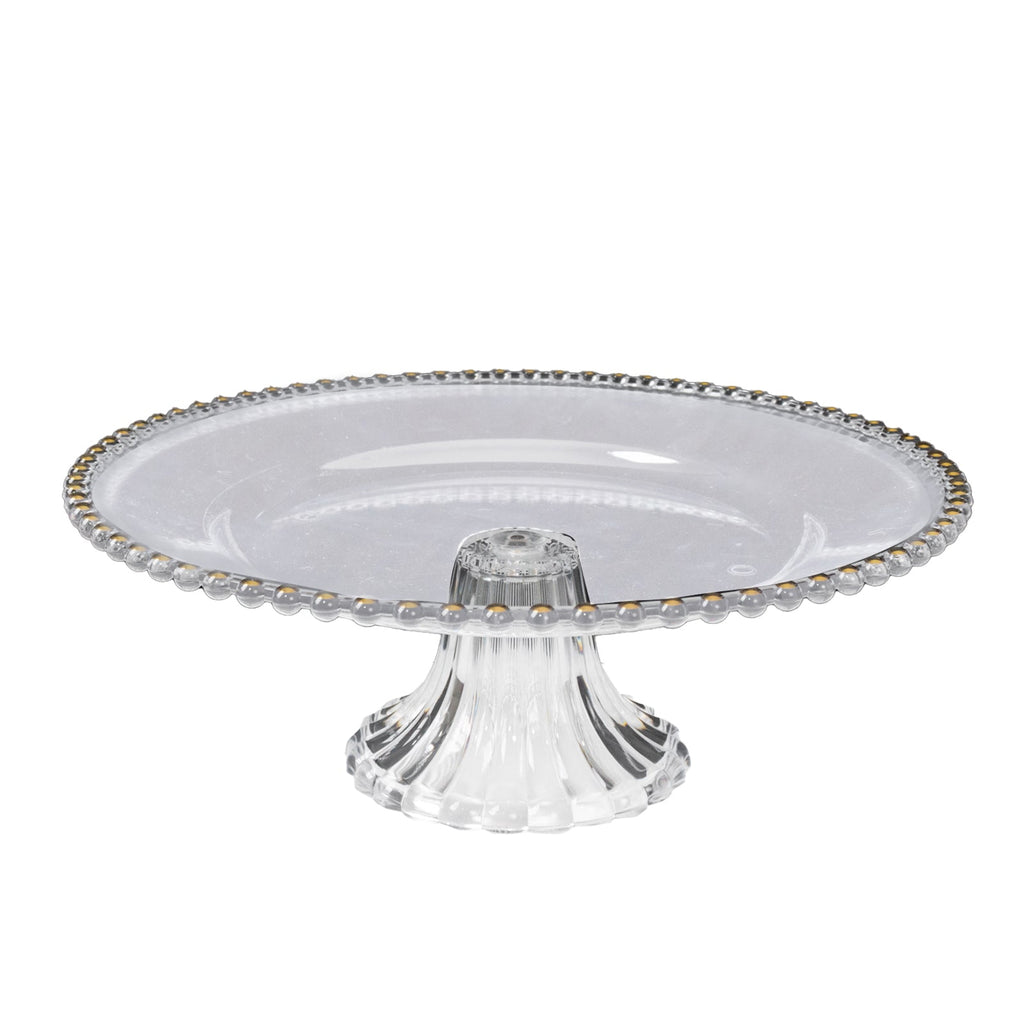 2 - Pack Clear Plastic Pedestal Cake Stands â€“ 13" Round Dessert Display Trays with Gold Beaded Rim - Bell Racket Store