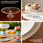 2 - Pack Clear Plastic Pedestal Cake Stands â€“ 13" Round Dessert Display Trays with Gold Beaded Rim - Bell Racket Store
