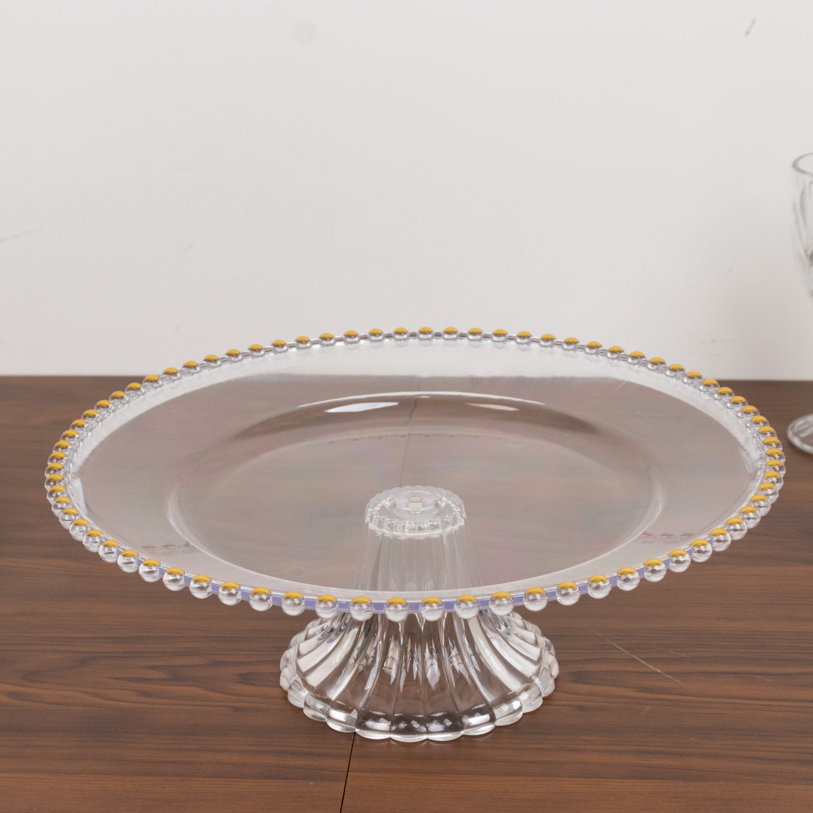 2 - Pack Clear Plastic Pedestal Cake Stands â€“ 13" Round Dessert Display Trays with Gold Beaded Rim - Bell Racket Store
