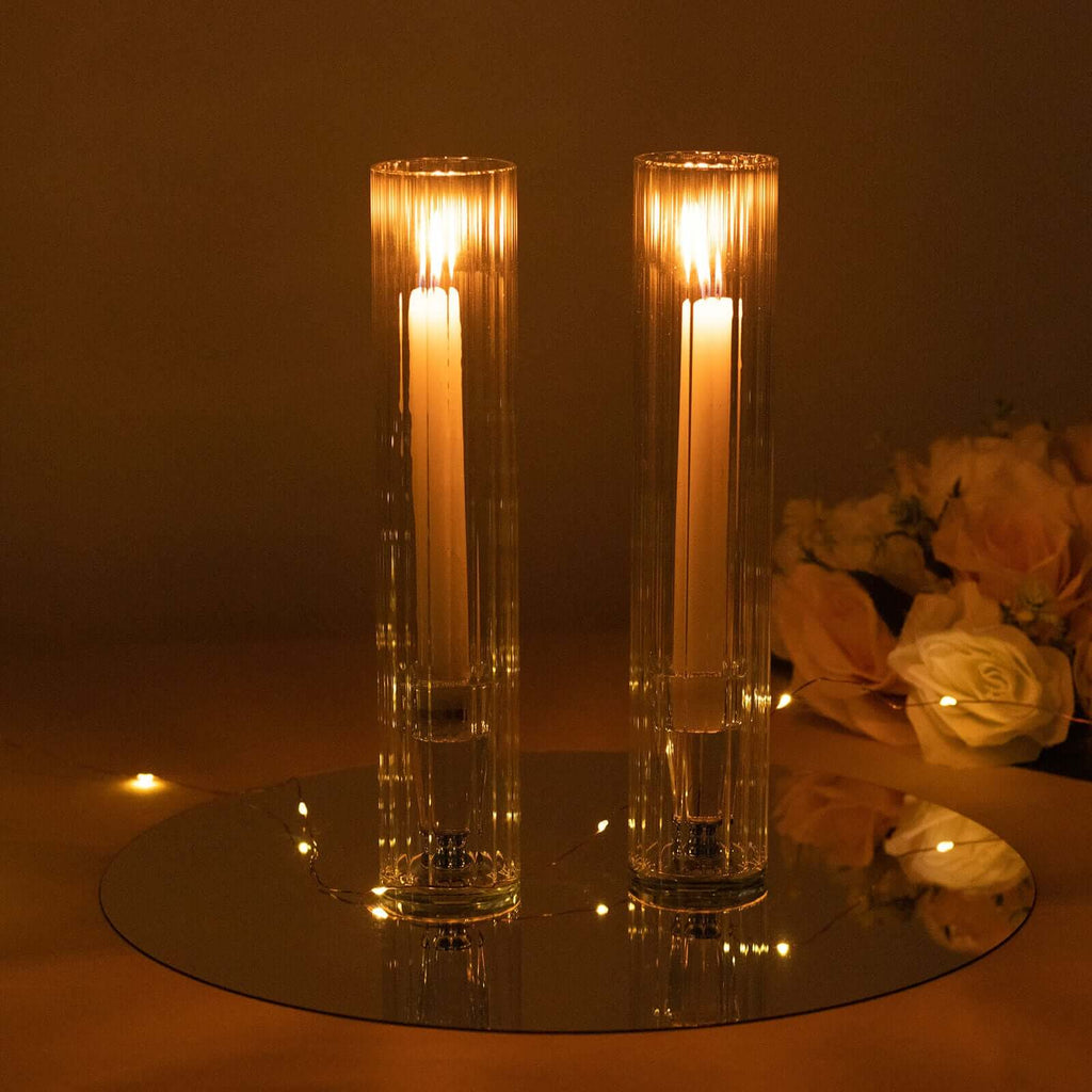 2 - Pack Clear Ribbed Glass Hurricane Shades Open End Design - Stylish Candelabra Pillar Candle Holder Table Centerpiece 10" - Bell Racket Store