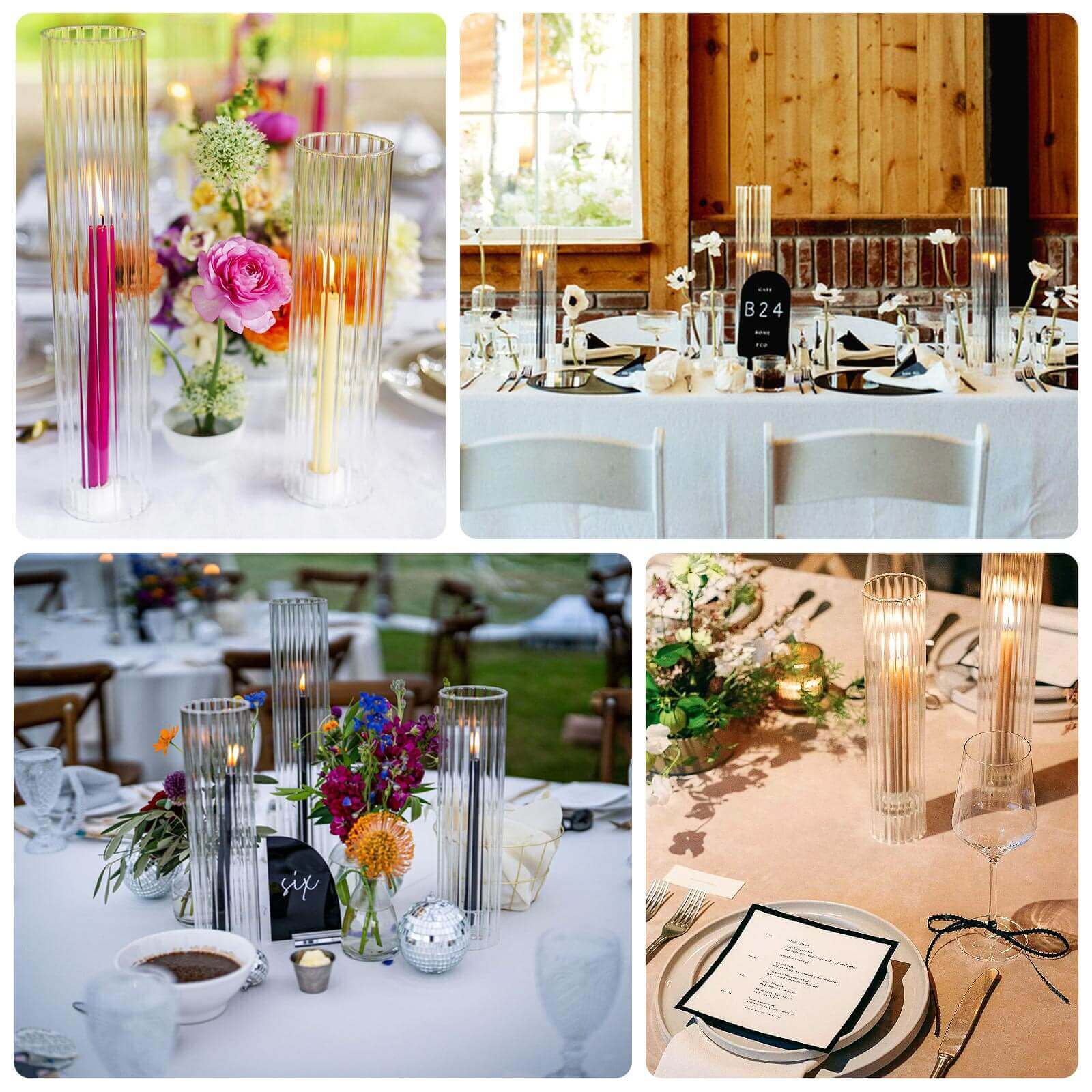 2 - Pack Clear Ribbed Glass Hurricane Shades Open End Design - Stylish Candelabra Pillar Candle Holder Table Centerpiece 10" - Bell Racket Store