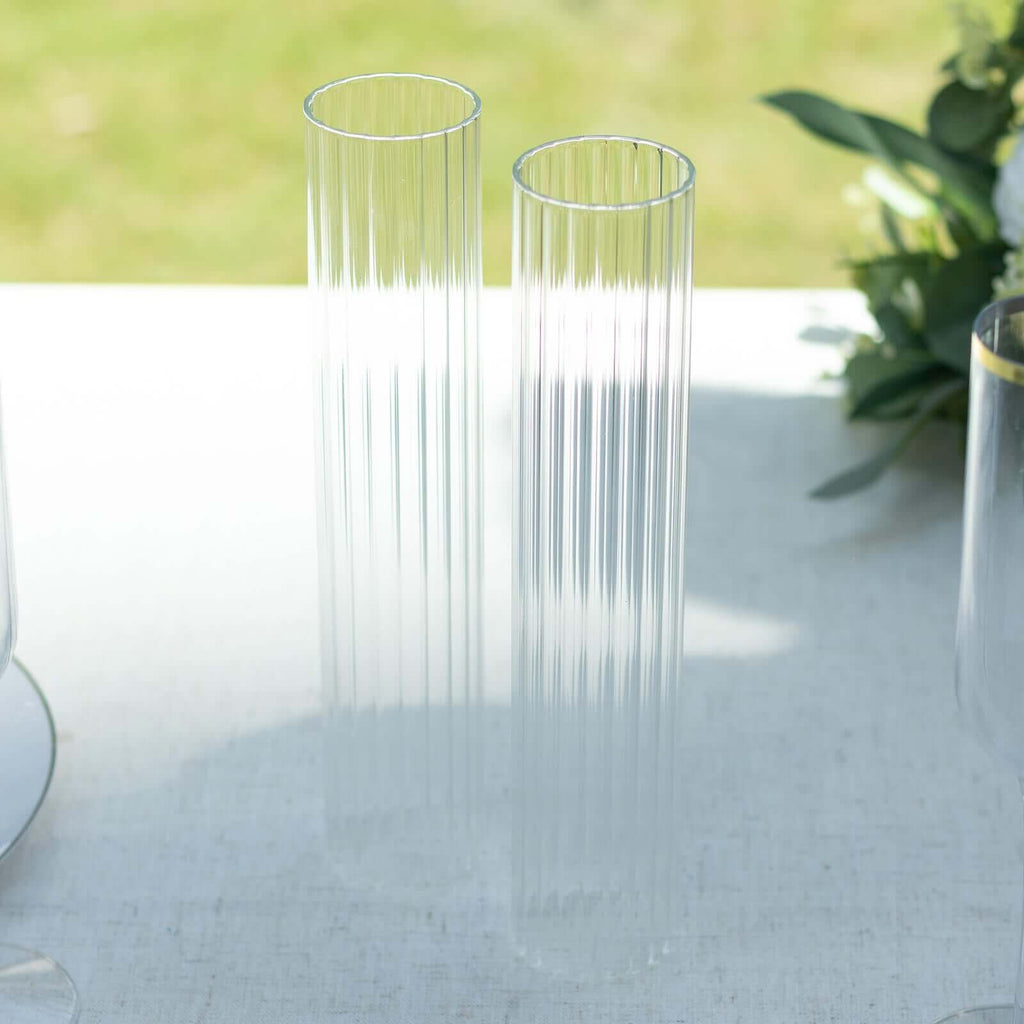 2 - Pack Clear Ribbed Glass Hurricane Shades Open End Design - Stylish Candelabra Pillar Candle Holder Table Centerpiece 10" - Bell Racket Store