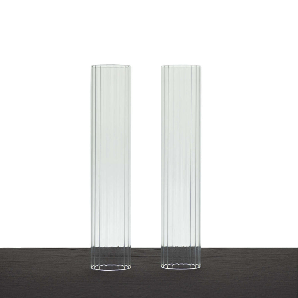 2 - Pack Clear Ribbed Glass Hurricane Shades Open End Design - Stylish Candelabra Pillar Candle Holder Table Centerpiece 10" - Bell Racket Store