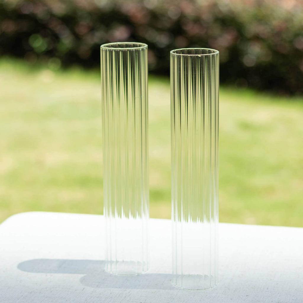 2 - Pack Clear Ribbed Glass Hurricane Shades Open End Design - Stylish Candelabra Pillar Candle Holder Table Centerpiece 10" - Bell Racket Store