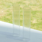 2 - Pack Clear Ribbed Glass Hurricane Shades Open End Design - Stylish Candelabra Pillar Candle Holder Table Centerpiece 14" - Bell Racket Store