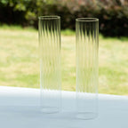 2 - Pack Clear Ribbed Glass Hurricane Shades Open End Design - Stylish Candelabra Pillar Candle Holder Table Centerpiece 14" - Bell Racket Store