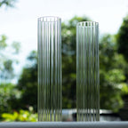 2 - Pack Clear Ribbed Glass Hurricane Shades Open End Design - Stylish Candelabra Pillar Candle Holder Table Centerpiece 14" - Bell Racket Store