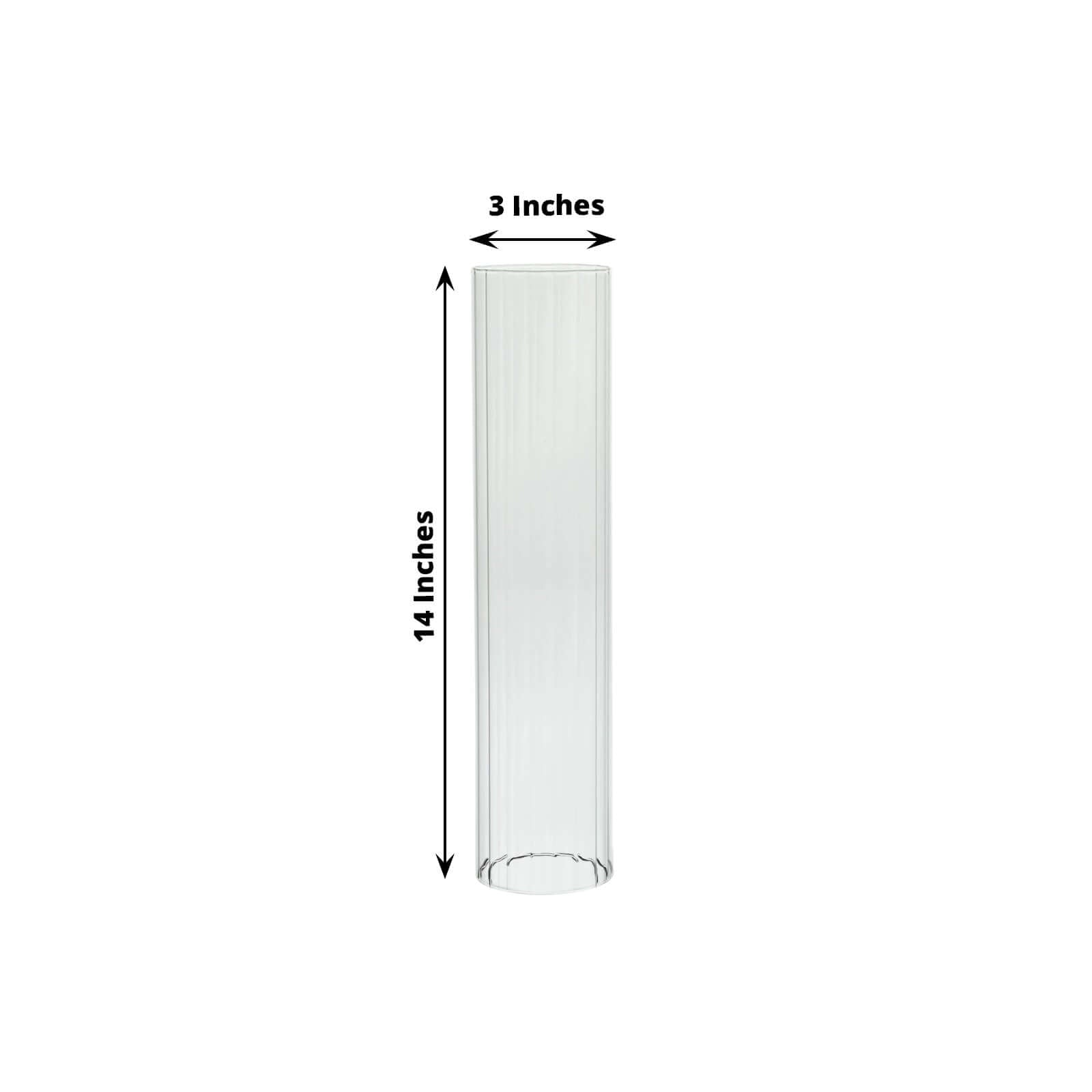 2 - Pack Clear Ribbed Glass Hurricane Shades Open End Design - Stylish Candelabra Pillar Candle Holder Table Centerpiece 14" - Bell Racket Store