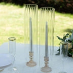 2 - Pack Clear Ribbed Glass Hurricane Shades Open End Design - Stylish Candelabra Pillar Candle Holder Table Centerpiece 18" - Bell Racket Store