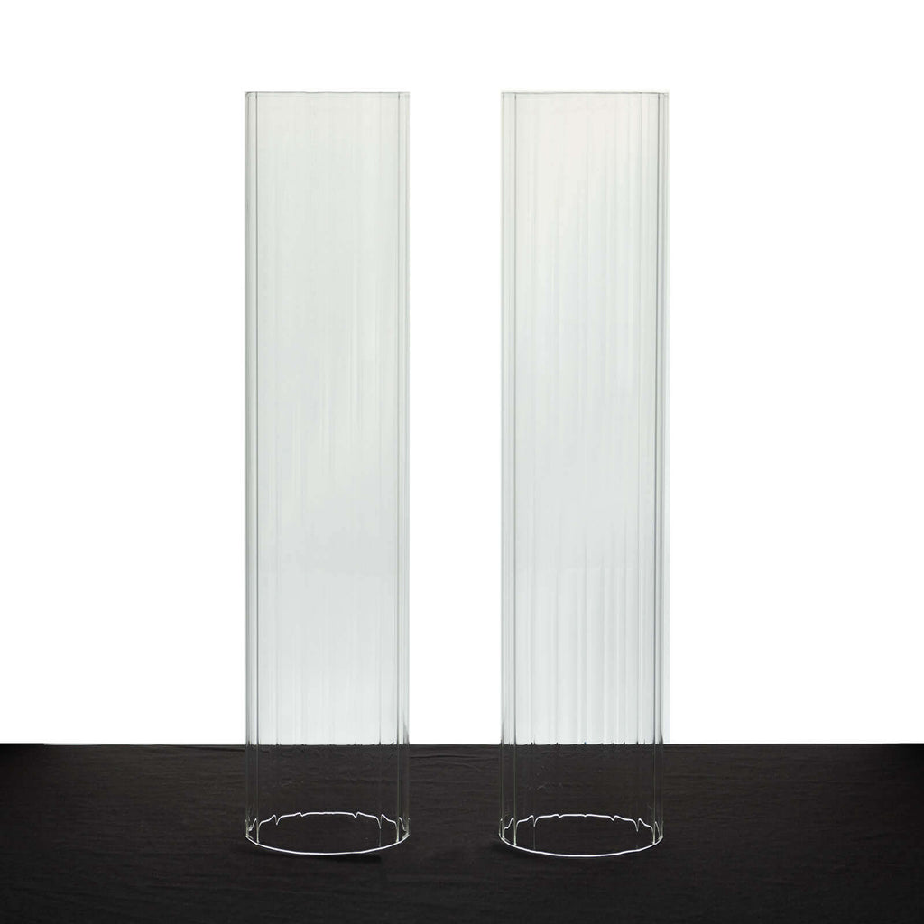 2 - Pack Clear Ribbed Glass Hurricane Shades Open End Design - Stylish Candelabra Pillar Candle Holder Table Centerpiece 18" - Bell Racket Store