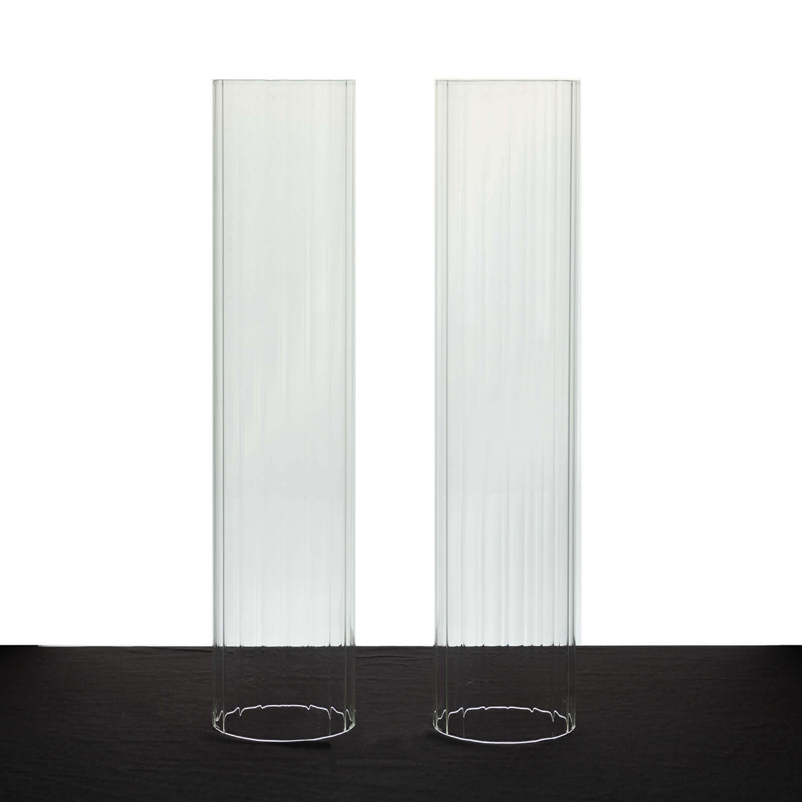 2 - Pack Clear Ribbed Glass Hurricane Shades Open End Design - Stylish Candelabra Pillar Candle Holder Table Centerpiece 18" - Bell Racket Store