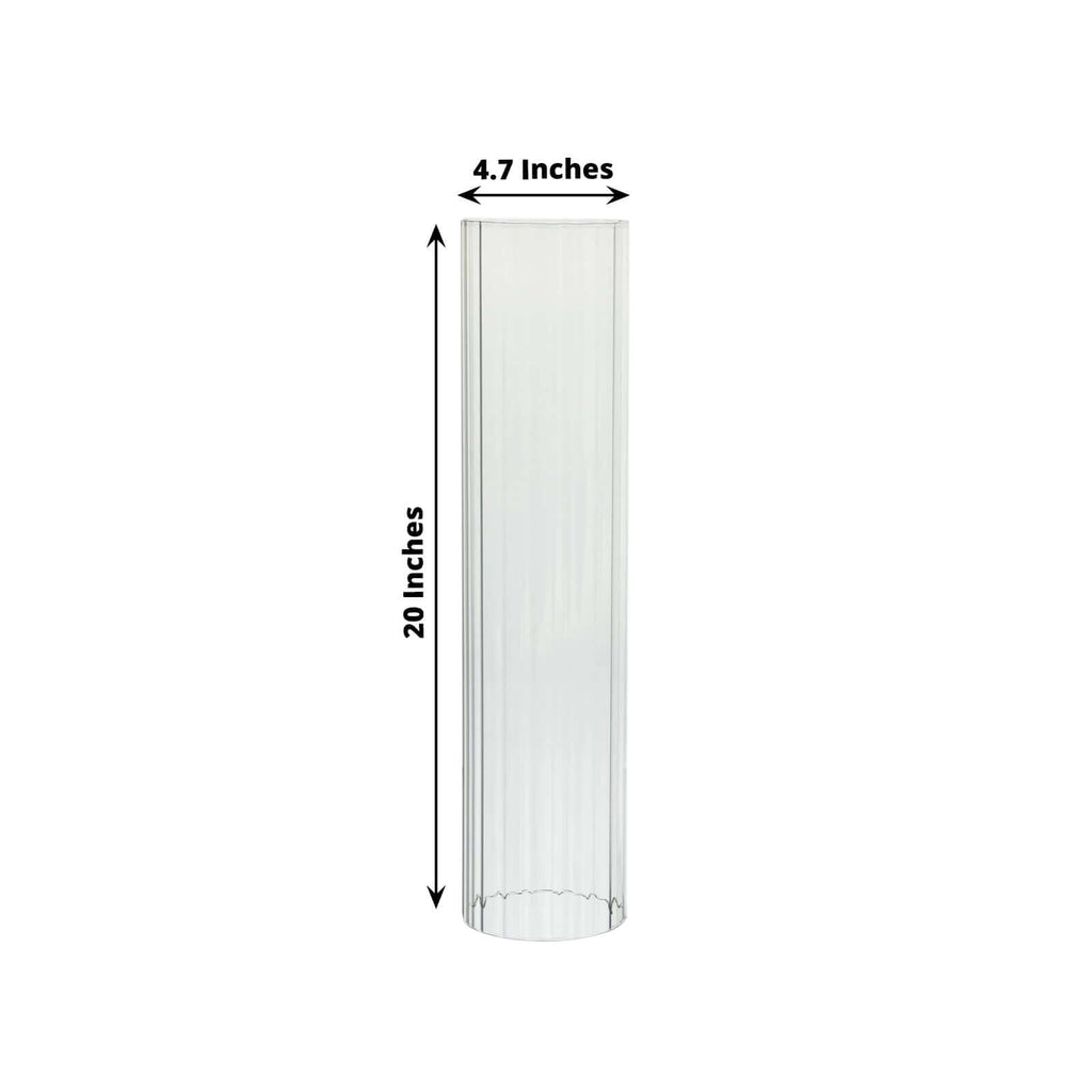 2 - Pack Clear Ribbed Glass Hurricane Shades Open End Design - Stylish Candelabra Pillar Candle Holder Table Centerpiece 20" - Bell Racket Store