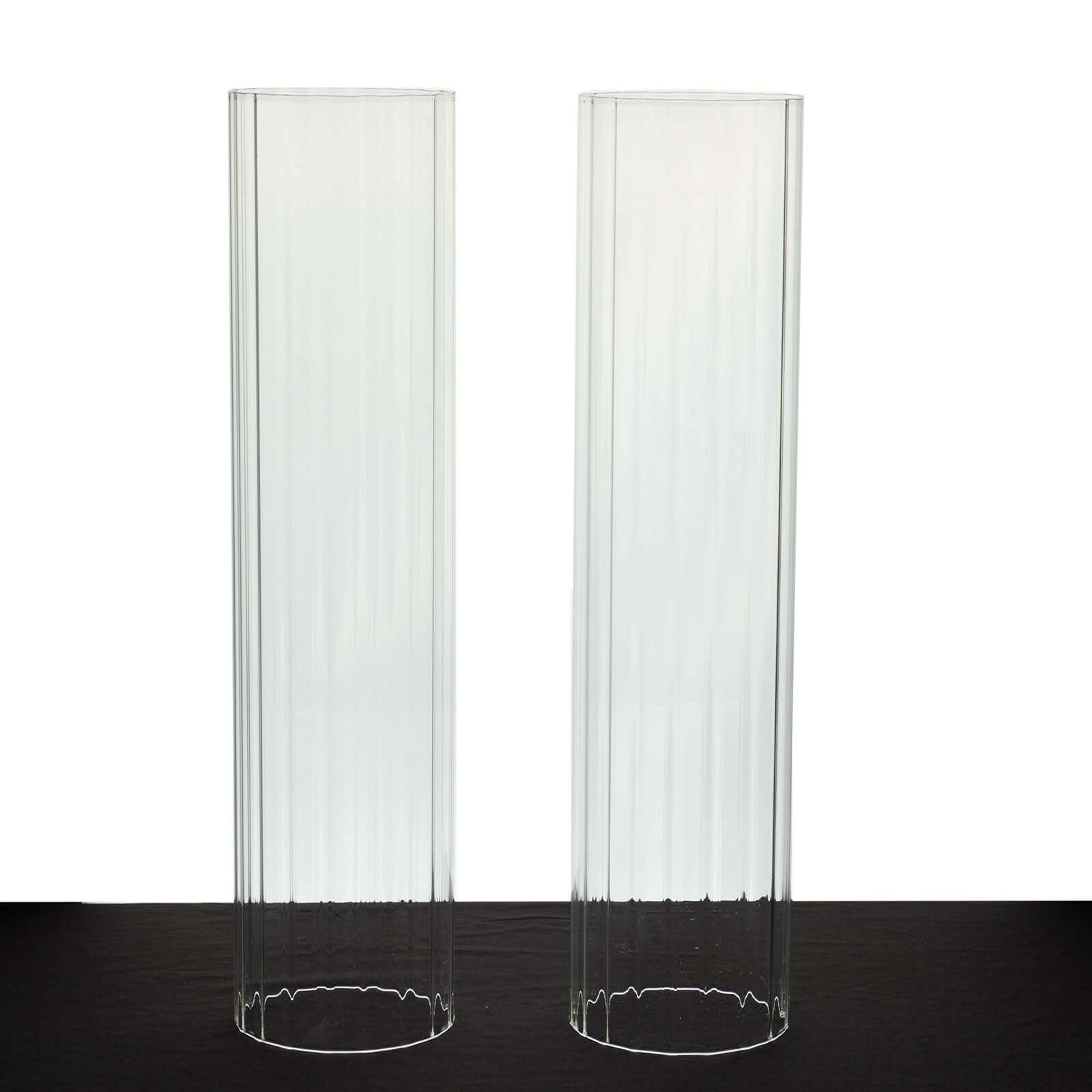 2 - Pack Clear Ribbed Glass Hurricane Shades Open End Design - Stylish Candelabra Pillar Candle Holder Table Centerpiece 20" - Bell Racket Store