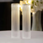 2 - Pack Clear Ribbed Glass Hurricane Shades Open End Design - Stylish Candelabra Pillar Candle Holder Table Centerpiece 20" - Bell Racket Store