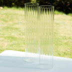2 - Pack Clear Ribbed Glass Hurricane Shades Open End Design - Stylish Candelabra Pillar Candle Holder Table Centerpiece 20" - Bell Racket Store
