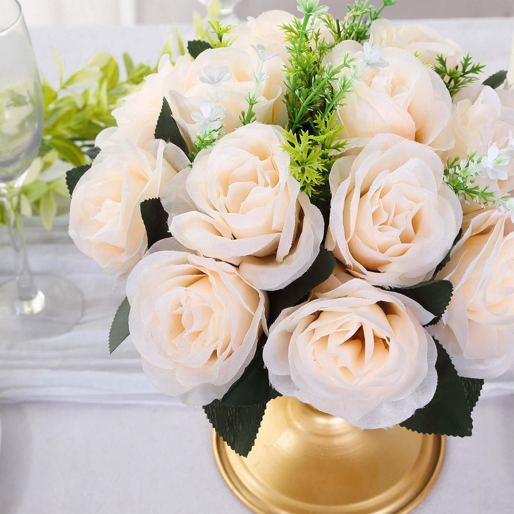 2 Pack Cream Silk 15 - Head Rose Flower Balls For Centerpieces - 10", Artificial Kissing Ball Floral Arrangements - Bell Racket Store