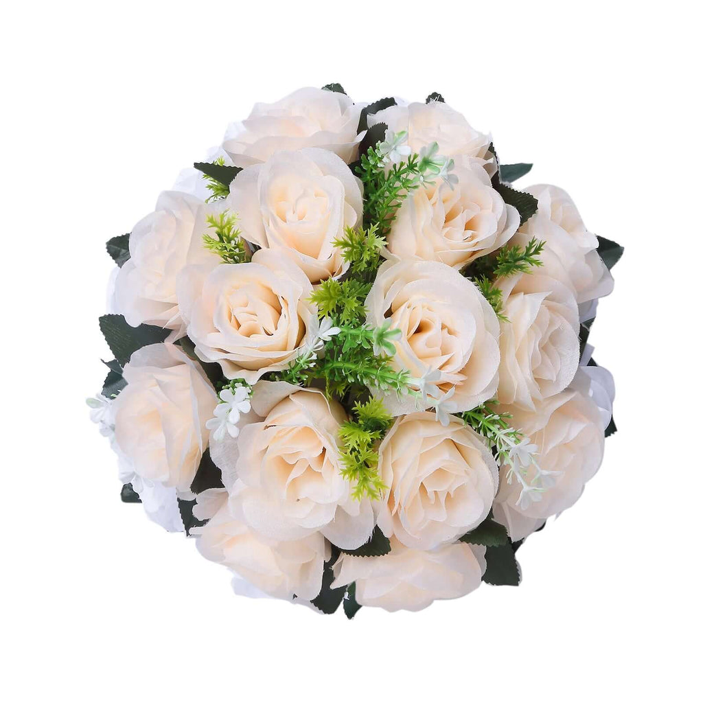 2 Pack Cream Silk 15 - Head Rose Flower Balls For Centerpieces - 10", Artificial Kissing Ball Floral Arrangements - Bell Racket Store