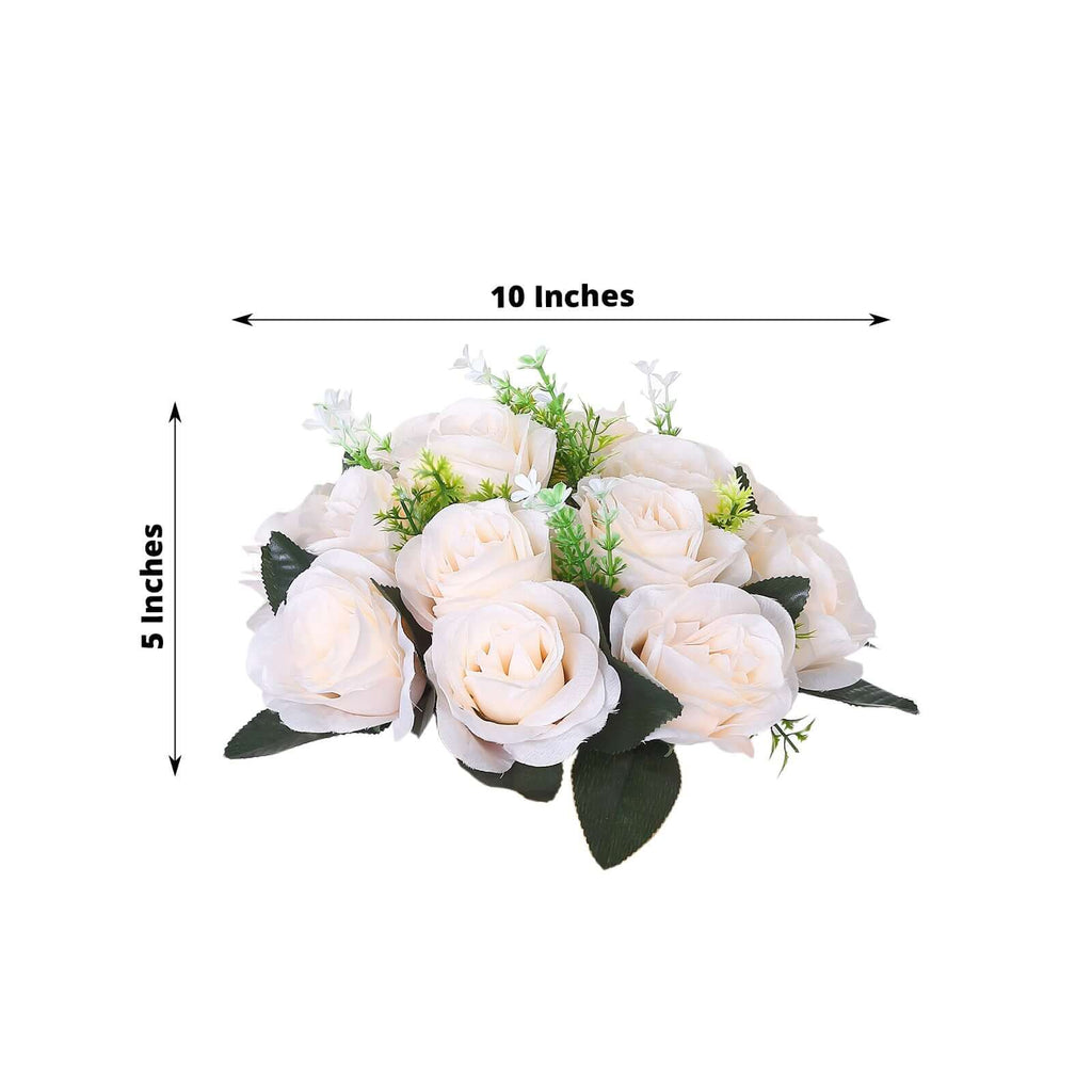 2 Pack Cream Silk 15 - Head Rose Flower Balls For Centerpieces - 10", Artificial Kissing Ball Floral Arrangements - Bell Racket Store