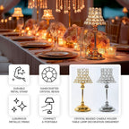2 Pack Crystal Beaded Candle Holders â€“ 12" Tall Gold Metal Centerpieces with Lamp - Inspired Shade for Tables & Events - Bell Racket Store