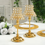 2 Pack Crystal Beaded Candle Holders â€“ 12" Tall Gold Metal Centerpieces with Lamp - Inspired Shade for Tables & Events - Bell Racket Store