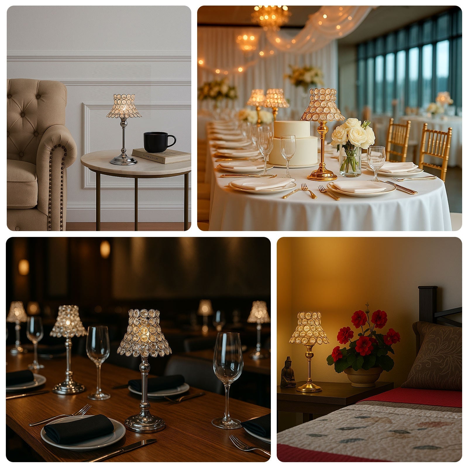 2 Pack Crystal Beaded Candle Holders â€“ 12" Tall Gold Metal Centerpieces with Lamp - Inspired Shade for Tables & Events - Bell Racket Store