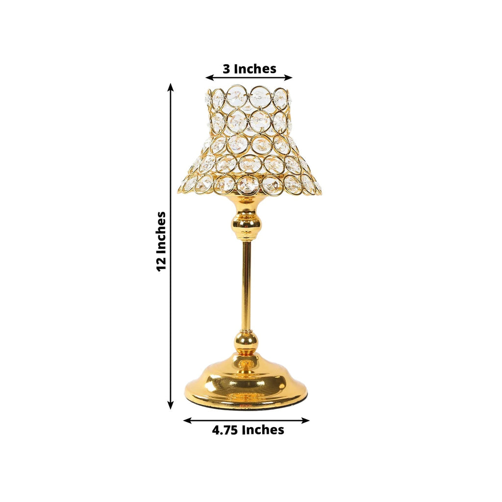 2 Pack Crystal Beaded Candle Holders â€“ 12" Tall Gold Metal Centerpieces with Lamp - Inspired Shade for Tables & Events - Bell Racket Store