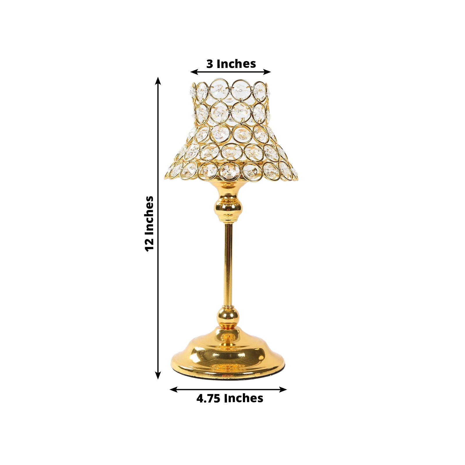 2 Pack Crystal Beaded Candle Holders â€“ 12" Tall Gold Metal Centerpieces with Lamp - Inspired Shade for Tables & Events - Bell Racket Store