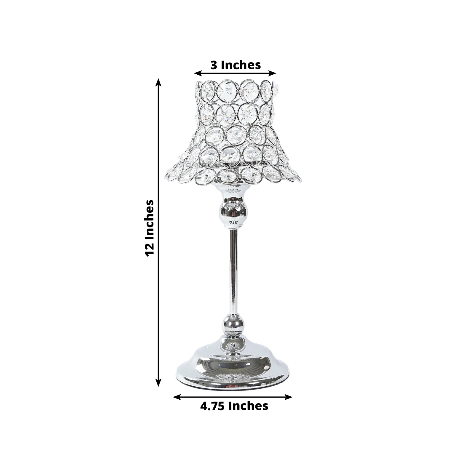2 Pack Crystal Beaded Candle Holders â€“ 12" Tall Silver Metal Centerpieces with Lamp - Inspired Shade for Tables & Events - Bell Racket Store