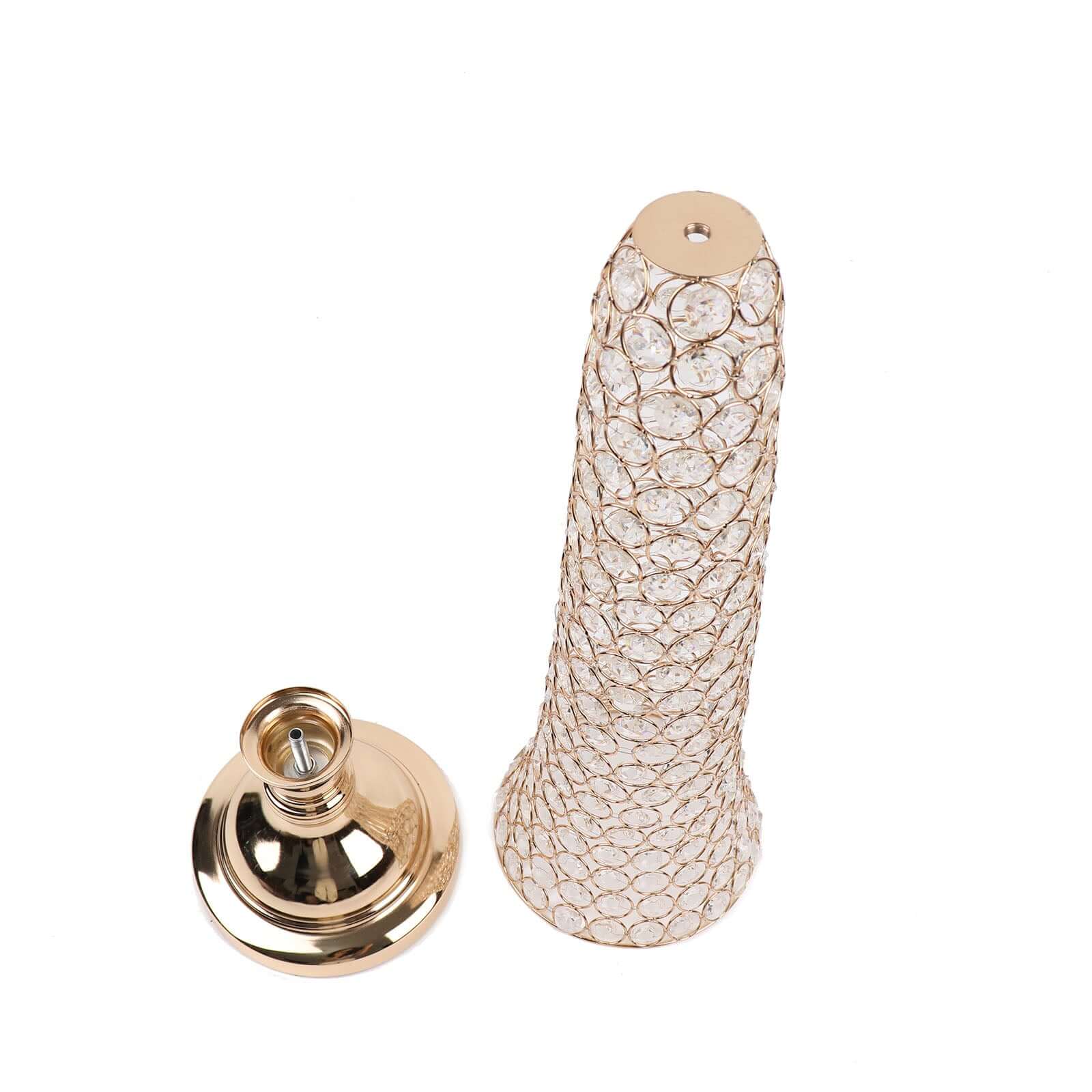 2 - Pack Crystal Beaded Trumpet Vase Gold - Exquisite Floral Display Centerpiece Stand Set for Banquets & Receptions 28" Tall - Bell Racket Store