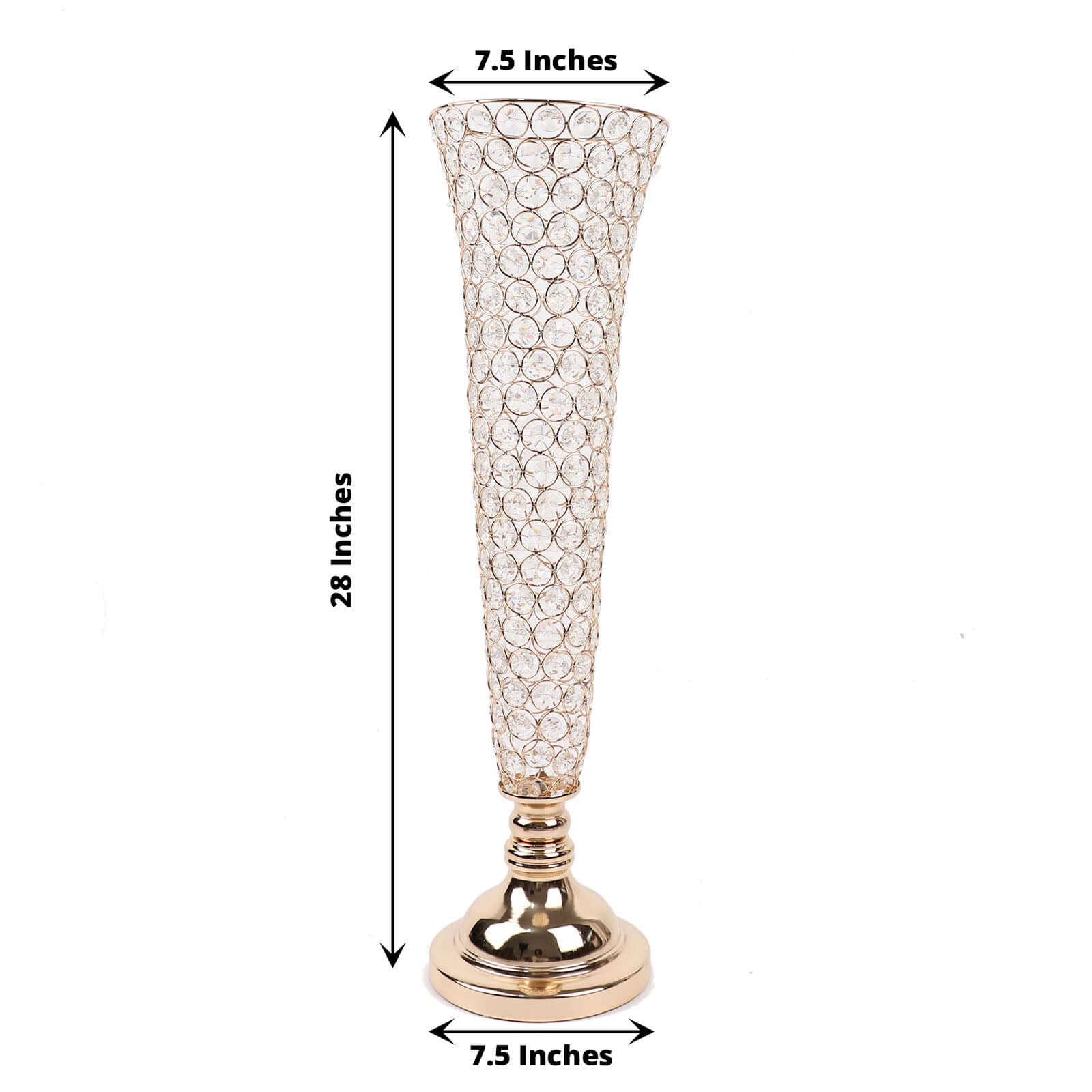 2 - Pack Crystal Beaded Trumpet Vase Gold - Exquisite Floral Display Centerpiece Stand Set for Banquets & Receptions 28" Tall - Bell Racket Store