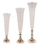 2 - Pack Crystal Beaded Trumpet Vase Set Gold - Table Centerpiece for Grand Occasions 40" - Bell Racket Store