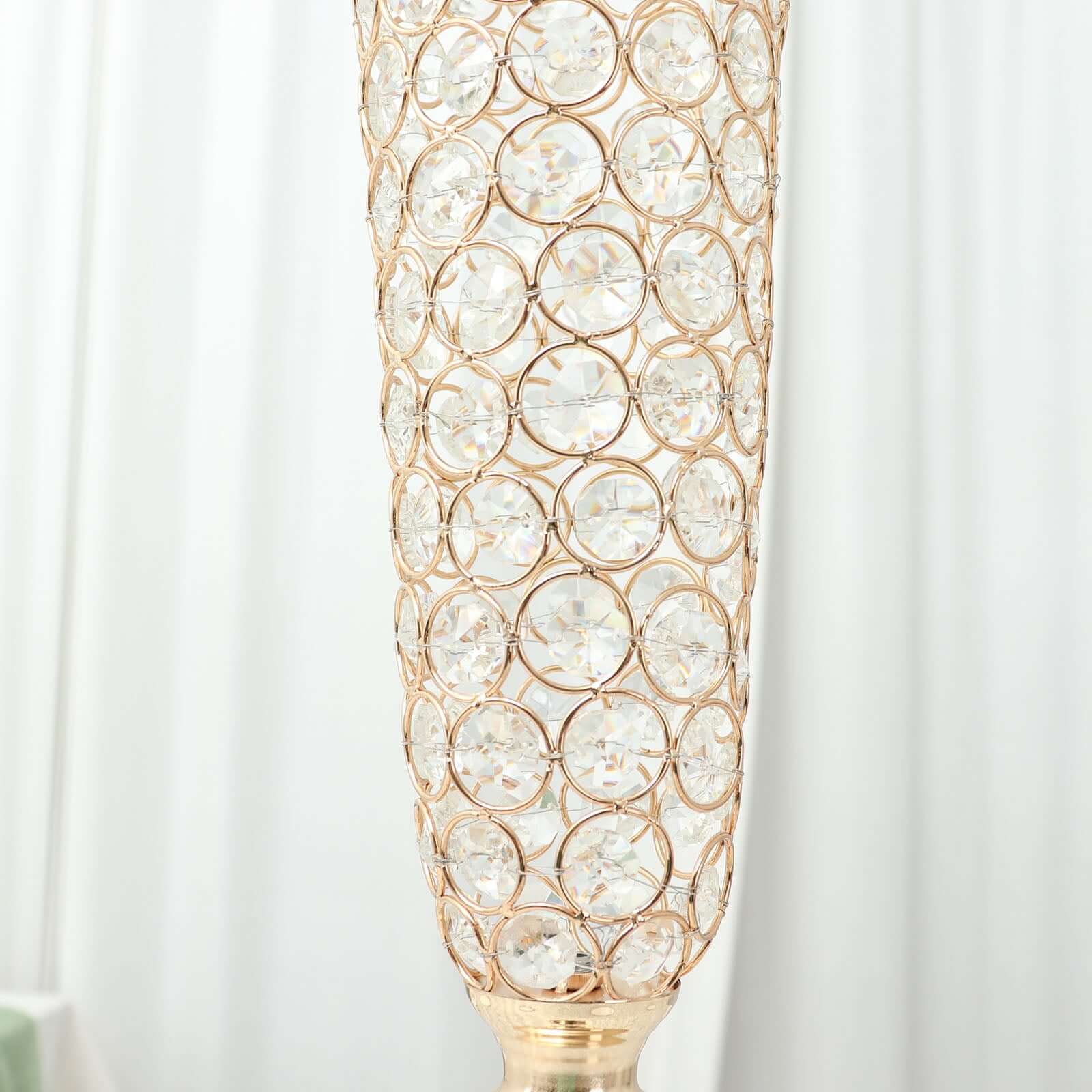 2 - Pack Crystal Beaded Trumpet Vase Set Gold - Table Centerpiece for Grand Occasions 40" - Bell Racket Store
