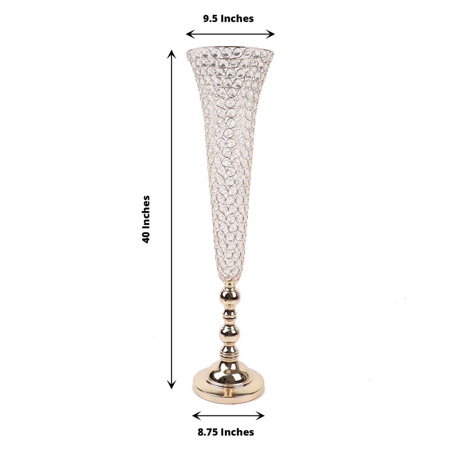 2 - Pack Crystal Beaded Trumpet Vase Set Gold - Table Centerpiece for Grand Occasions 40" - Bell Racket Store