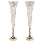 2 - Pack Crystal Beaded Trumpet Vase Set Gold - Table Centerpiece for Grand Occasions 40" - Bell Racket Store