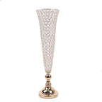 2 - Pack Crystal Beaded Trumpet Vase Set Gold - Table Centerpiece for Weddings and Events 32" - Bell Racket Store