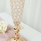 2 - Pack Crystal Beaded Trumpet Vase Set Gold - Table Centerpiece for Weddings and Events 32" - Bell Racket Store