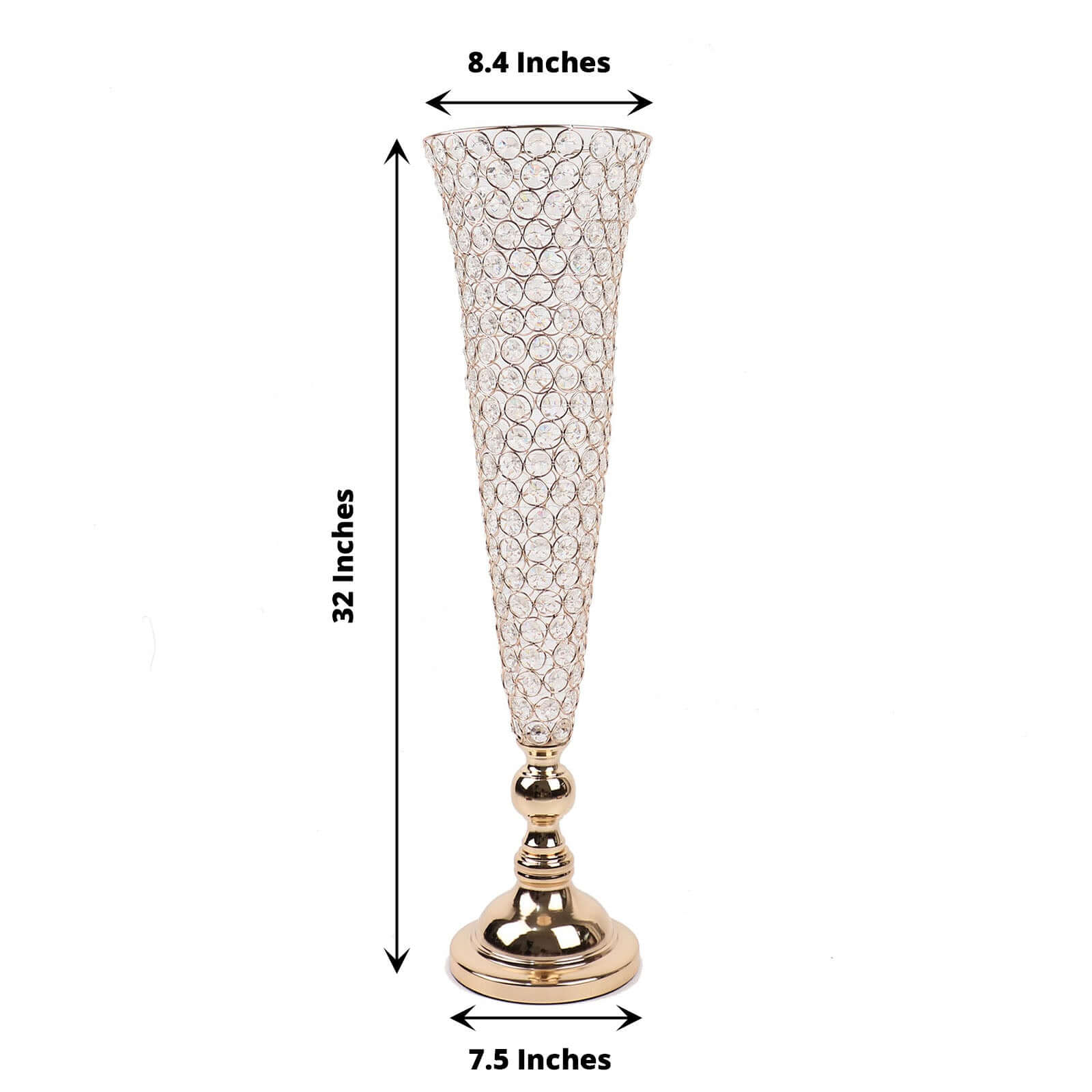 2 - Pack Crystal Beaded Trumpet Vase Set Gold - Table Centerpiece for Weddings and Events 32" - Bell Racket Store