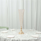 2 - Pack Crystal Beaded Trumpet Vase Set Gold - Table Centerpiece for Weddings and Events 32" - Bell Racket Store